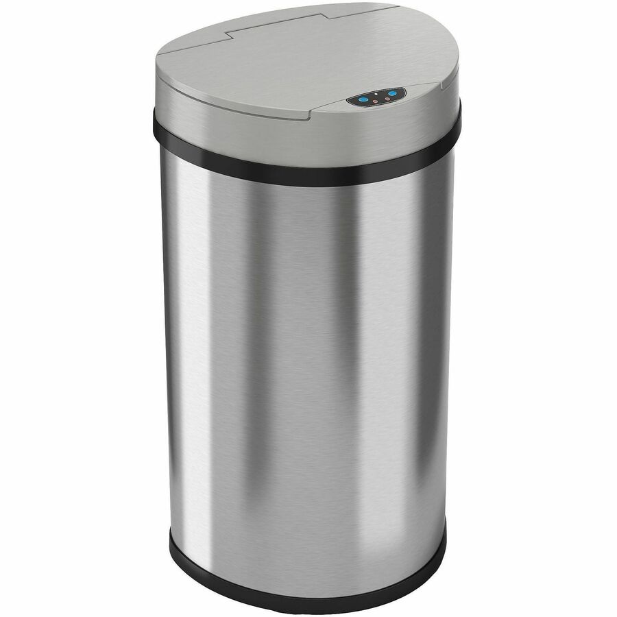 HLS Commercial 13-Gallon Semi-Round Sensor Trash Can - Hinged Lid - 13 gal Capacity - Semicircular - 10.30" Opening Diameter - Touchless - Sensor, Bacteria Resistant, Vented, Handle, Mobility, Fingerprint Resistant, Smudge Resistant, Easy to Clean - 26...