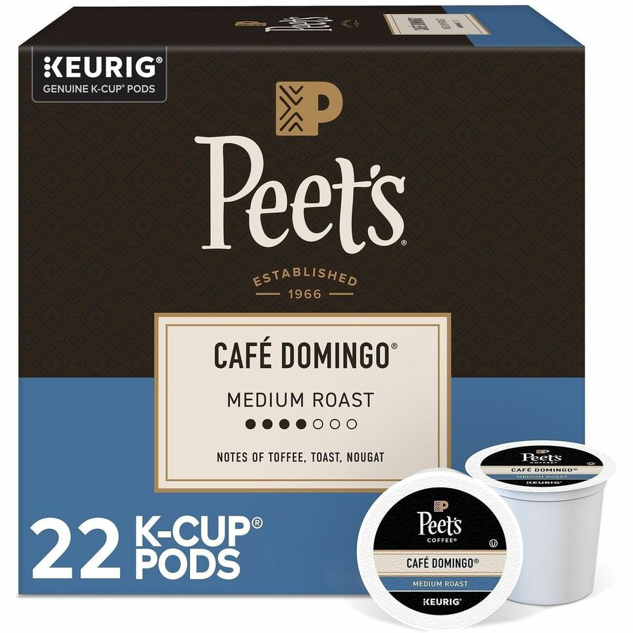 Peet's K-Cup Cafe Domingo Coffee - Compatible with Keurig Brewer - Medium - K-Cup - Cafe Domingo - 22 / Box