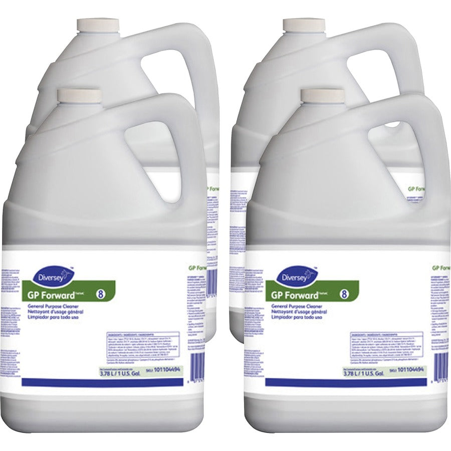 Diversey GP Forward General Purpose Cleaner - Concentrate - 128 fl oz (4 quart) - Citrus Scent - Versatile, Rinse-free, Kosher - Clear Green - 4 / Carton