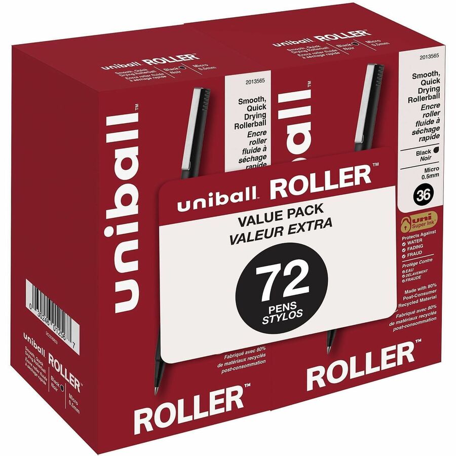 uniball™, Roller Rollerball Pen - Black Ink - Liquid - Black Barrel - 72 / Pack