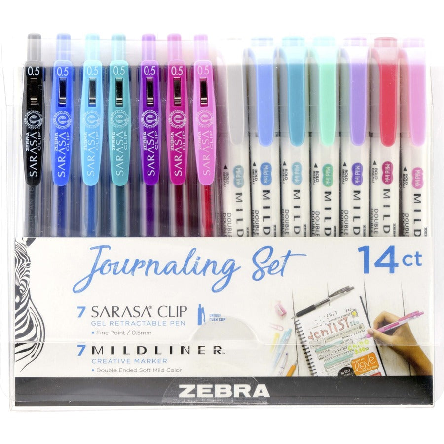 Zebra SARASA Clip Pen/MIDLINER Marker Journaling Set - 0.5 mm, 1 mm Pen Point Size - Broad, Fine Marker Point - Bullet, Chisel Marker Point Style - Assorted Water Based Ink - Retractable - Double Ended, Push Button Mechanism, Pocket Clip, Acid-free Ink...