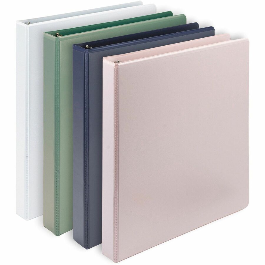 Samsill Eco-Conscious View Binder - 1" Binder Capacity - Letter - 8 1/2" x 11" Sheet Size - Fastener: D-Ring - Pocket: 2, Internal - Polypropylene, Fiberboard - Indigo, Sage, White, Riose - Clear Overlay, Non-glare - 4 / Pack
