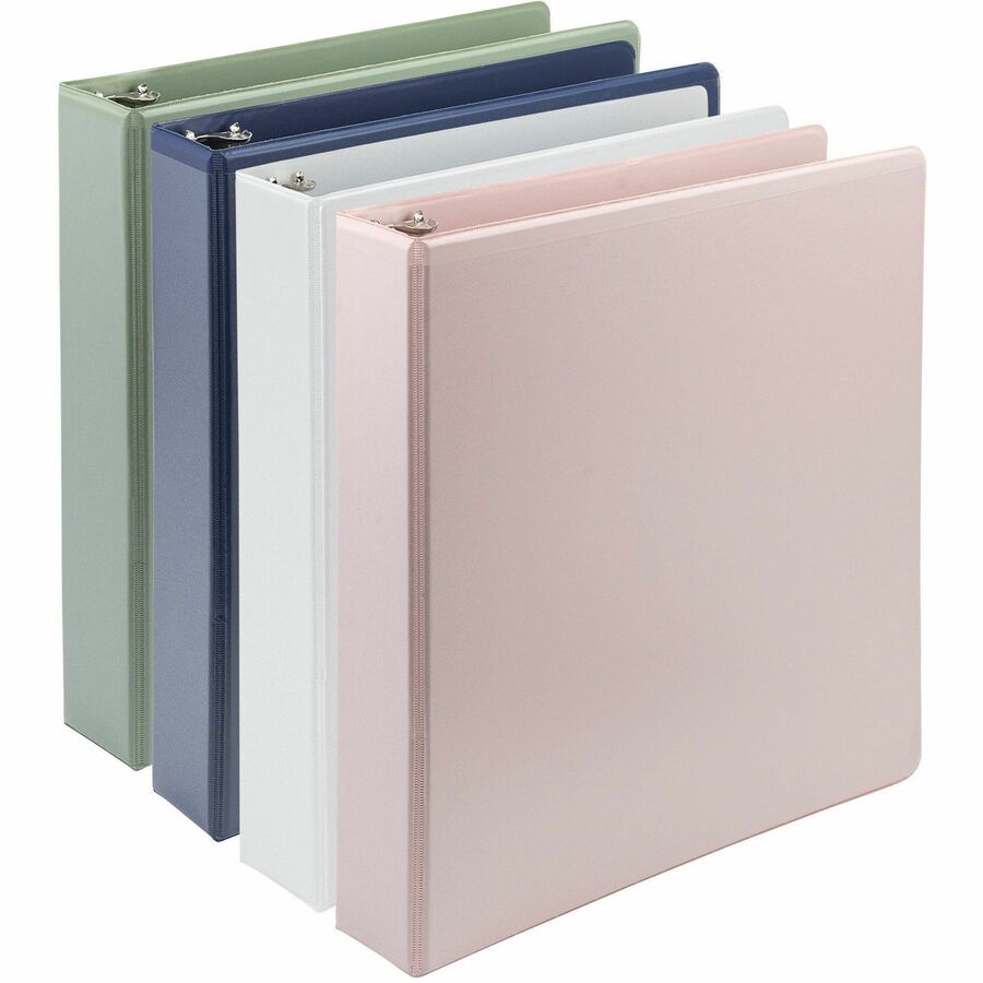 Samsill Eco-Conscious View Binder - 1 1/2" Binder Capacity - Letter - 8 1/2" x 11" Sheet Size - Fastener: D-Ring - Pocket: 2, Internal - Polypropylene, Fiberboard - Indigo, Sage, White, Riose - Clear Overlay, Non-glare - 4 / Pack