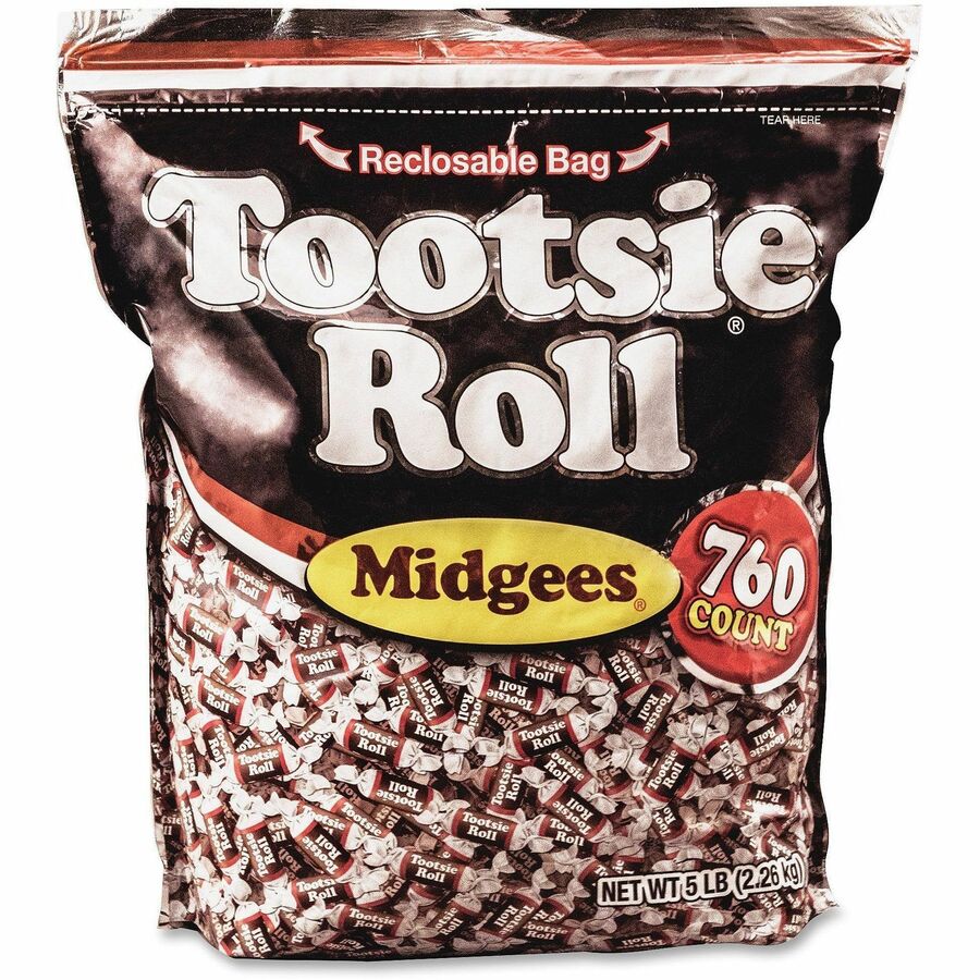 Tootsie Roll Midgees Candy - Assorted - Individually Wrapped, Resealable Container - 5 lb - 760 Bag - 1 Bag