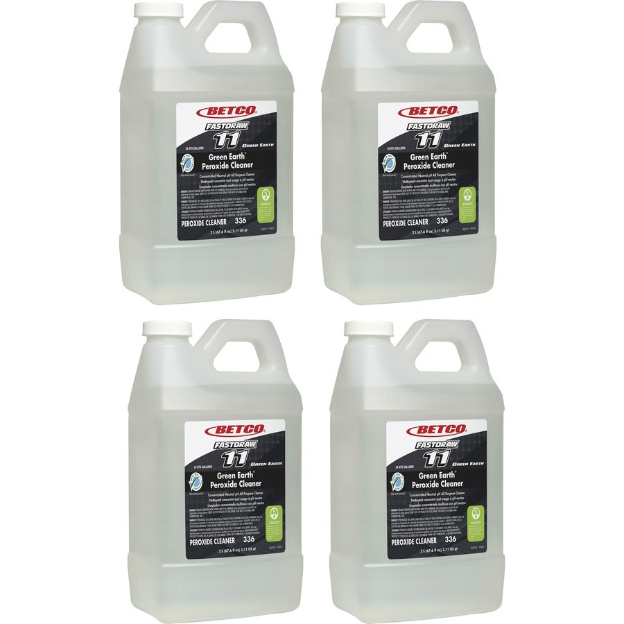 Betco Green Earth FastDraw 11 Peroxide Cleaner - For Multi Surface - Concentrate - Liquid - 67.6 fl oz (2.1 quart) - Fresh Mint Scent - Recommended For: Stain Remover, Mold Remover, Soap Scum Remover, Mineral Deposit Remover - Clear - 4 / Carton