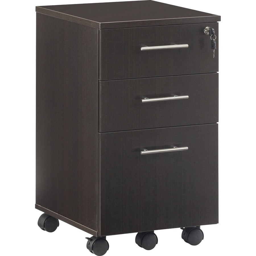 Safco Medina Mobile Pedestal - 26.8" Height x 15.5" Width x 18" Depth - Total Drawer(s): 3 - Single Pedestal - Beveled Edge - Material: Medium Density Fiberboard (MDF), Laminate - Finish: Mocha - Locking Casters, Ball-bearing Suspension, Gang Lock, Dur...