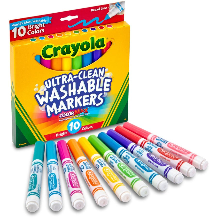 Crayola Ultra-Clean Washable Markers - Washable - Assorted Ink - Water Based - Assorted Barrel - 10 / Pack