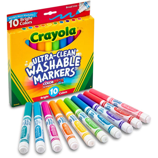 Crayola Ultra-Clean Washable Markers - Washable - Assorted Ink - Water Based - Assorted Barrel - 10 / Pack