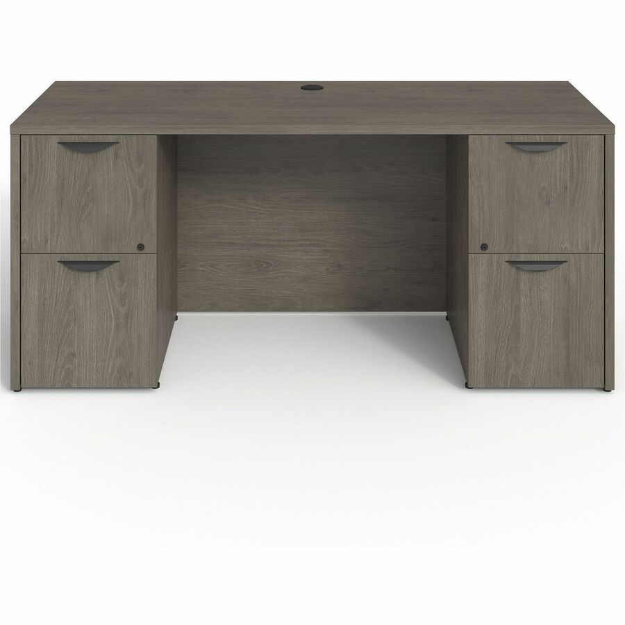 Lorell Prominence 2.0 Double-Pedestal Credenza - Rectangle - 29" Height x 66" Width x 24" Depth, 1" Thickness Top - Total Drawer(s): 2 - Double Pedestal on Left/Right Side - Band Edge - Material: Particleboard - Finish: Thermofused Melamine (TFM) - Gro...