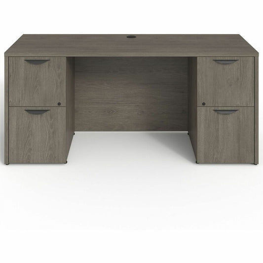 Lorell Prominence 2.0 Double-Pedestal Credenza - Rectangle - 29" Height x 66" Width x 24" Depth, 1" Thickness Top - Total Drawer(s): 2 - Double Pedestal on Left/Right Side - Band Edge - Material: Particleboard - Finish: Thermofused Melamine (TFM) - Gro...