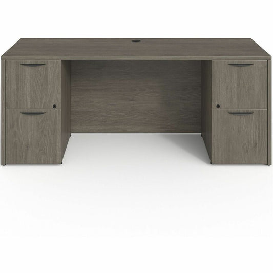 Lorell Prominence 2.0 Double-Pedestal Credenza - Rectangle - 29" Height x 72" Width x 24" Depth, 1" Thickness Top - Total Drawer(s): 2 - Double Pedestal on Left/Right Side - Band Edge - Material: Particleboard - Finish: Thermofused Melamine (TFM) - Gro...