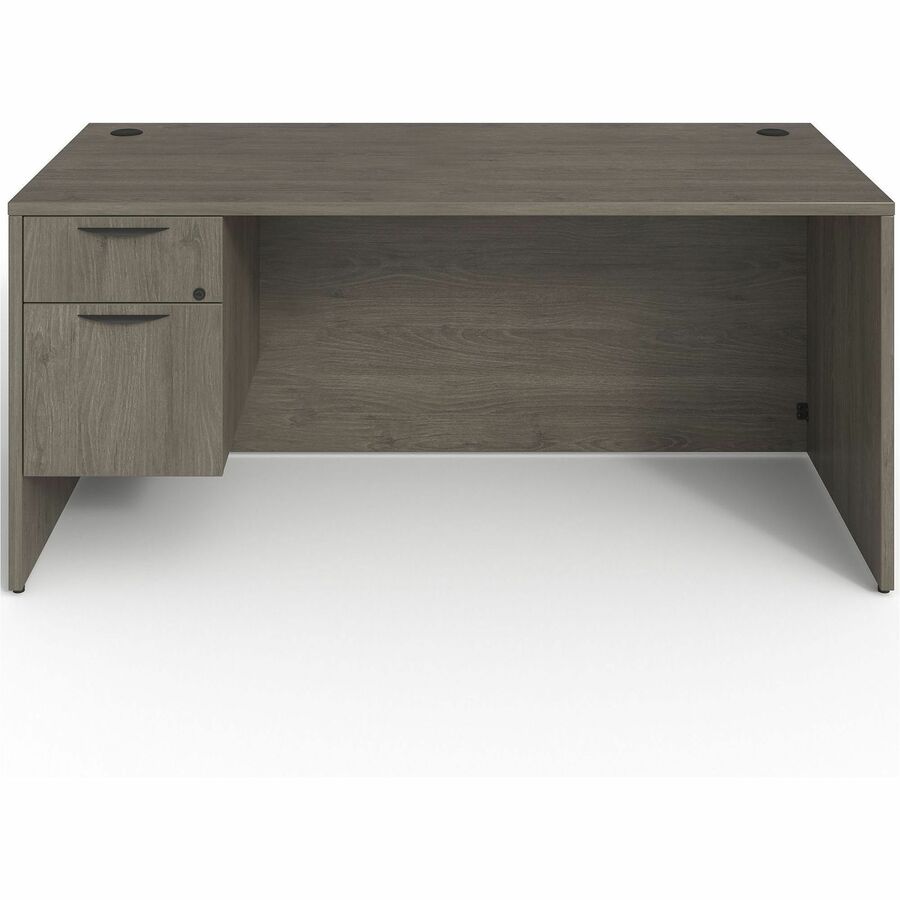 Lorell Prominence 2.0 3/4 Left-Pedestal Desk - Rectangle - 29" Height x 66" Width x 30" Depth, 1" Thickness Top - Total Drawer(s): 2 - Single Pedestal on Left Side - Band Edge - Material: Particleboard - Finish: Gray Elm, Thermofused Melamine (TFM), La...