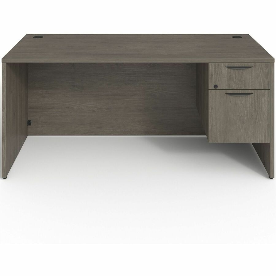 Lorell Prominence 2.0 3/4 Right-Pedestal Desk - Rectangle - 29" Height x 66" Width x 30" Depth, 1" Thickness Top - Total Drawer(s): 2 - Single Pedestal on Right Side - Band Edge - Material: Particleboard - Finish: Gray Elm, Thermofused Melamine (TFM)...