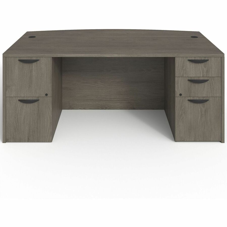 Lorell Prominence 2.0 Bowfront Double-Pedestal Desk - Rectangle - 29" Height x 72" Width x 42" Depth, 1" Thickness Top - Total Drawer(s): 5 - Double Pedestal on Left/Right Side - Band Edge - Material: Particleboard - Finish: Gray Elm, Thermofused Melam...