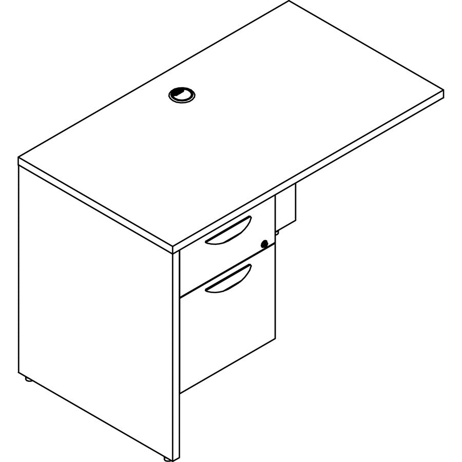 Lorell Prominence 2.0 Left Return - Rectangle - 29" Height x 42" Width x 24" Depth, 1" Thickness Top - Total Drawer(s): 2 - Single Pedestal on Left Side - Band Edge - Material: Particleboard - Finish: Gray Elm, Thermofused Melamine (TFM), Laminate - Du...