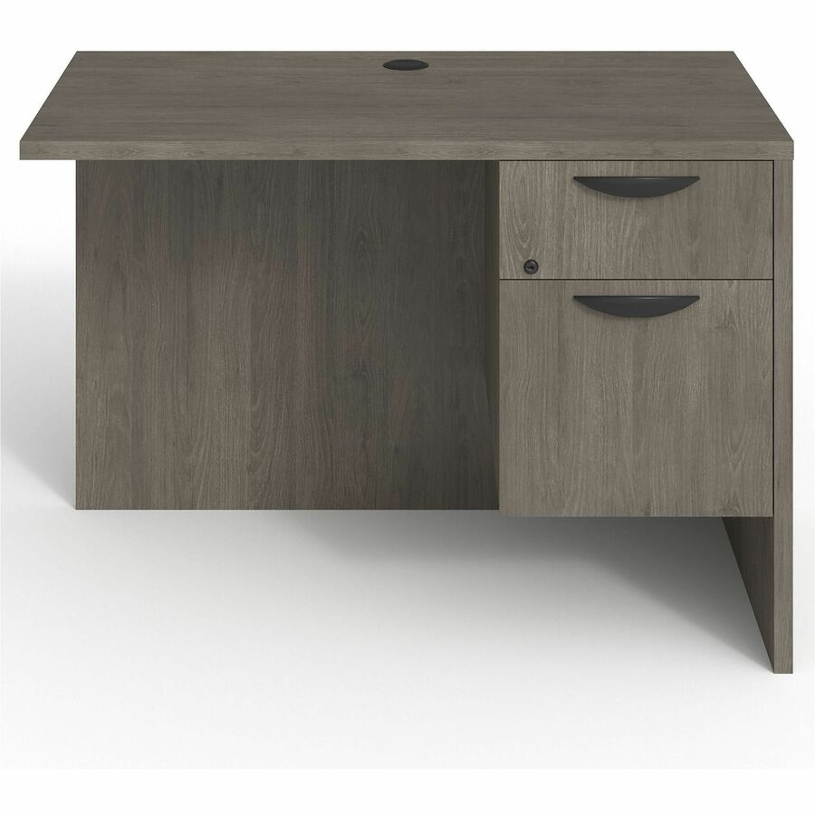 Lorell Prominence 2.0 Right Return - Rectangle - 29" Height x 42" Width x 24" Depth, 1" Thickness Top - Total Drawer(s): 2 - Single Pedestal on Right Side - Band Edge - Material: Particleboard - Finish: Gray Elm, Thermofused Melamine (TFM), Laminate...