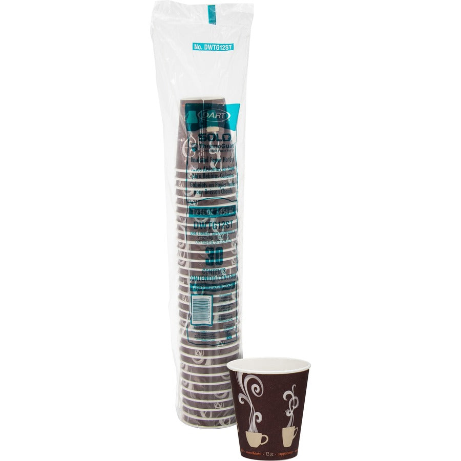 Solo ThermoGuard 12 oz Double Walled Paper Hot Cups - 12 fl oz - Multi - Paper, Polyethylene - Hot Drink, Beverage - 30 / Bag