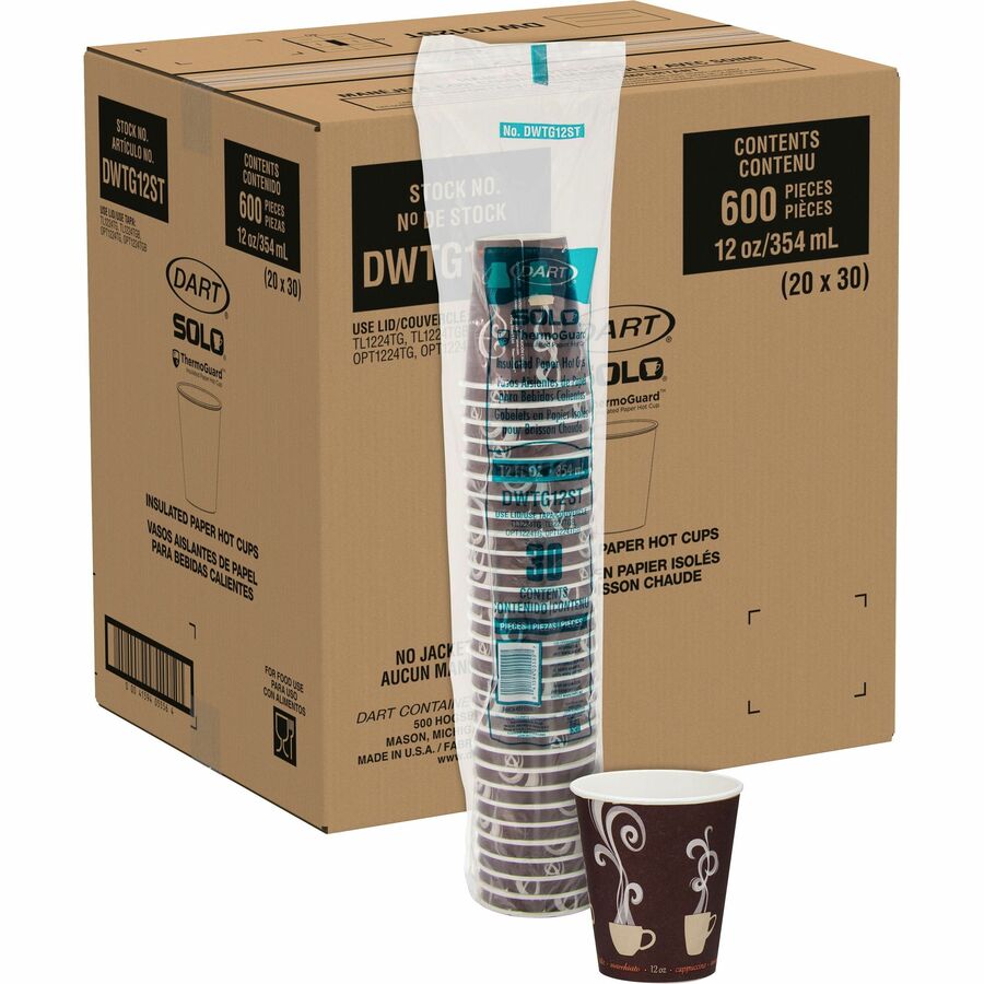 Solo ThermoGuard 12 oz Double Walled Paper Hot Cups - 12 fl oz - Multi - Paper, Polyethylene - Hot Drink, Beverage - 30/Bag - 20 / Carton