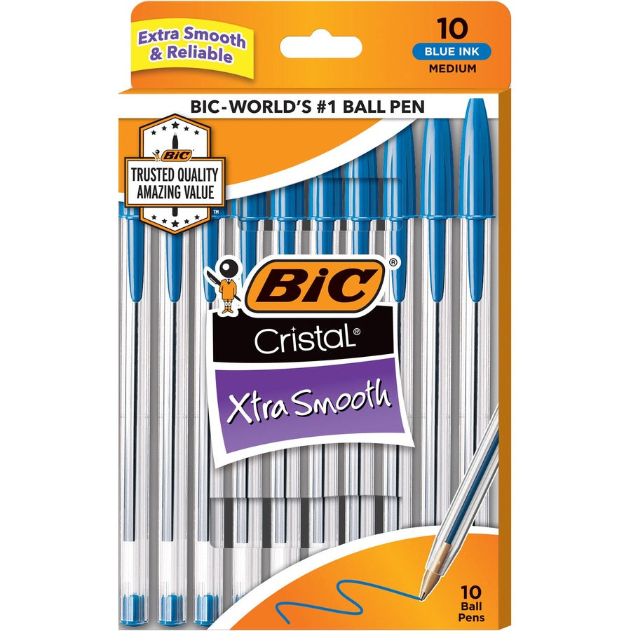 BIC Cristal Ballpoint Stick Pens - Blue Ink - Clear Barrel - 1 Pack