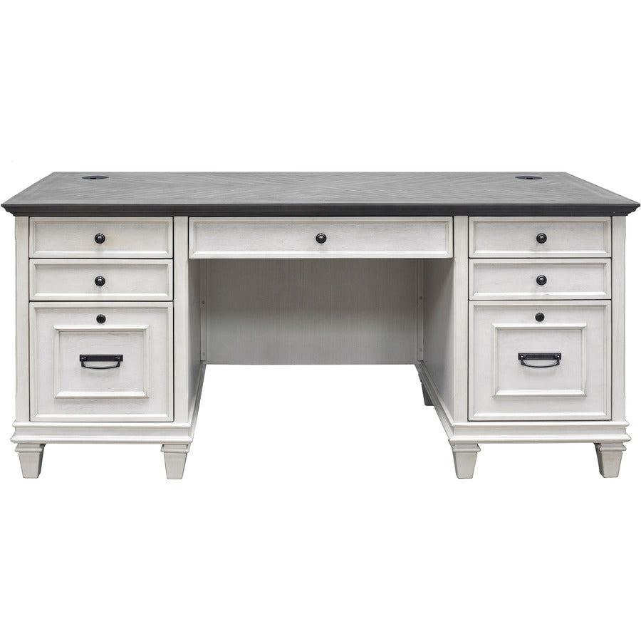 Martin Hartford Double Pedestal Desk - Rectangle - 31" Height x 70" Width x 30" Depth - Total Drawer(s): 7 - Double Pedestal on Left/Right Side - Material: Wood Grain, Veneer, Metal, Wire Mesh - Finish: Vintage Linen - 1 Each