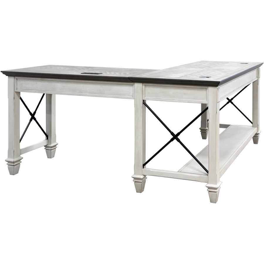 Martin Hartford Open L-Shaped Desk - L-shaped - 31" Height x 60" Width x 28" Depth - Total Drawer(s): 2 - Material: Wood Grain, Veneer - Finish: Vintage Linen - 1 Each