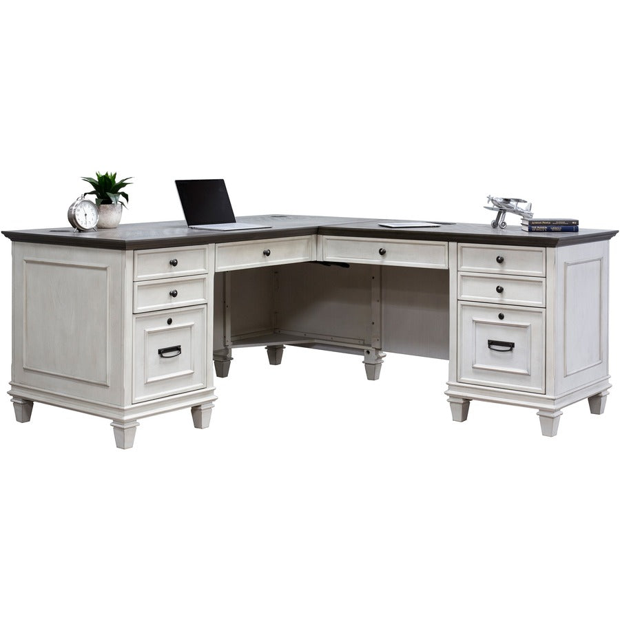 Martin Hartford L-Shape Desk - Total Drawer(s): 4 - Material: Wood Grain, Veneer - Finish: Vintage Linen - 1 Each