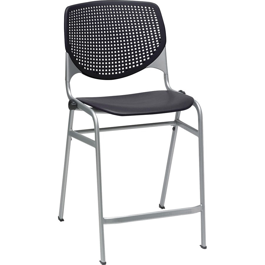 KFI Bar Stool - Black Seat Color - Polypropylene Seat Material - Black Back Color - Polypropylene Back Material - Powder Coated Black Frame Color - Steel Frame Material - Four-legged Base - 1 Each