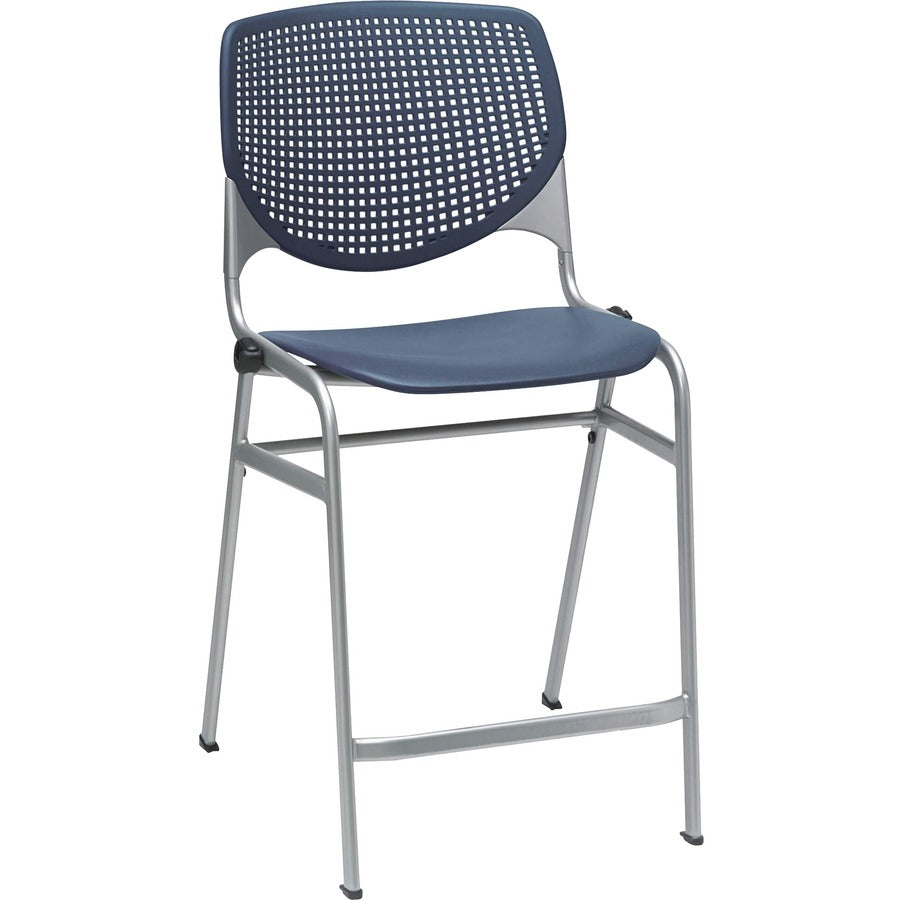 KFI Bar Stool - Navy Seat Color - Polypropylene Seat Material - Navy Back Color - Polypropylene Back Material - Powder Coated Black Frame Color - Steel Frame Material - Four-legged Base - 1 Each