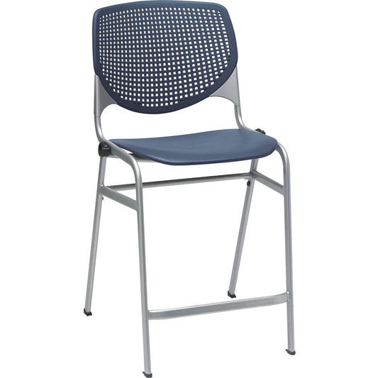 KFI Bar Stool - Navy Seat Color - Polypropylene Seat Material - Navy Back Color - Polypropylene Back Material - Powder Coated Black Frame Color - Steel Frame Material - Four-legged Base - 1 Each