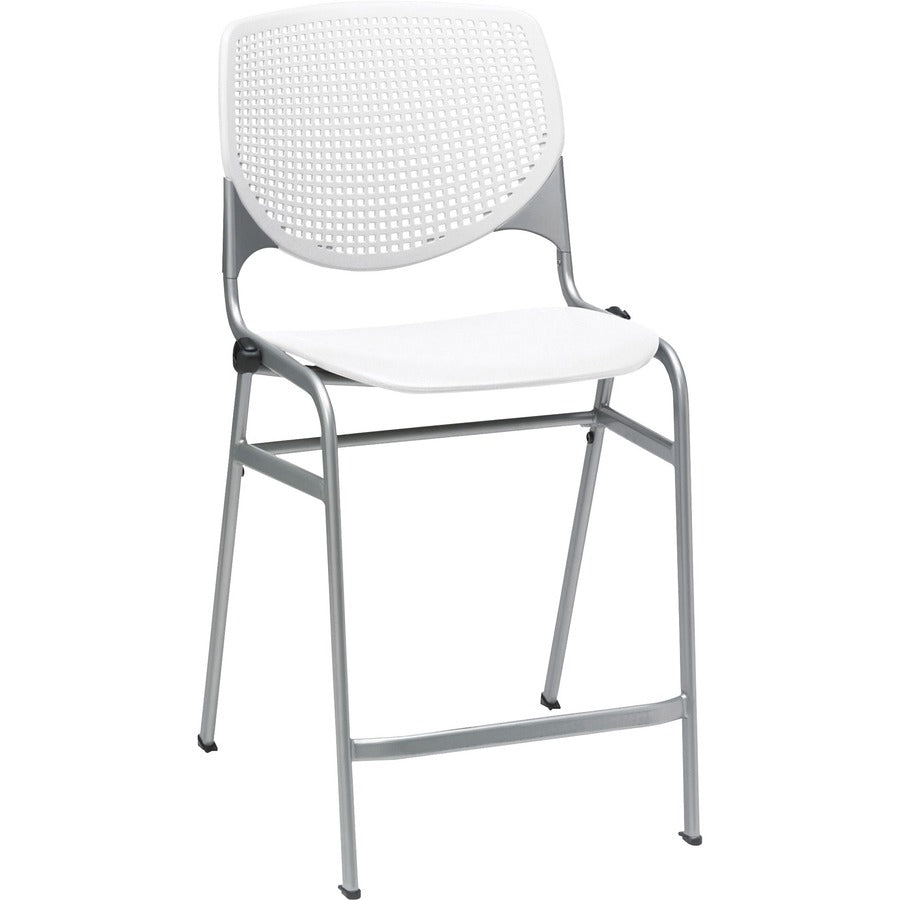 KFI Bar Stool - White Seat Color - Polypropylene Seat Material - White Back Color - Polypropylene Back Material - Powder Coated Black Frame Color - Steel Frame Material - Four-legged Base - 1 Each