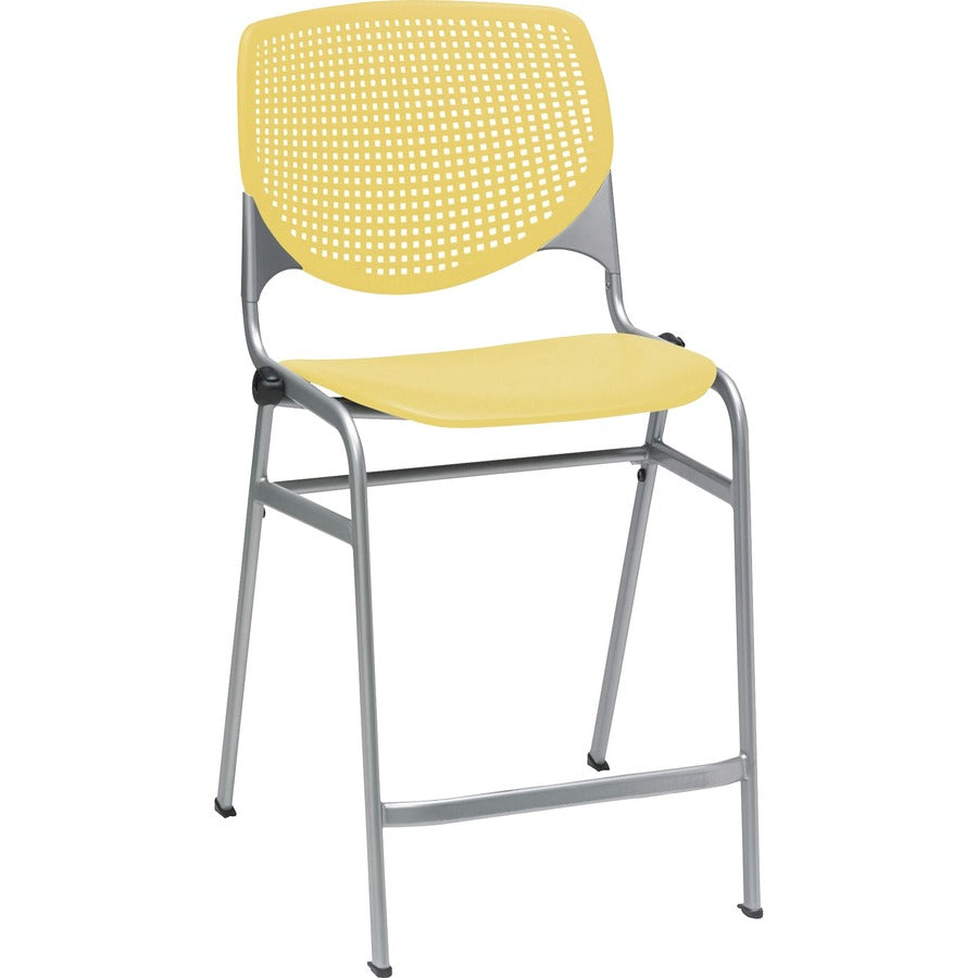 KFI Bar Stool - Yellow Seat Color - Polypropylene Seat Material - Yellow Back Color - Polypropylene Back Material - Powder Coated Black Frame Color - Steel Frame Material - Four-legged Base - 1 Each