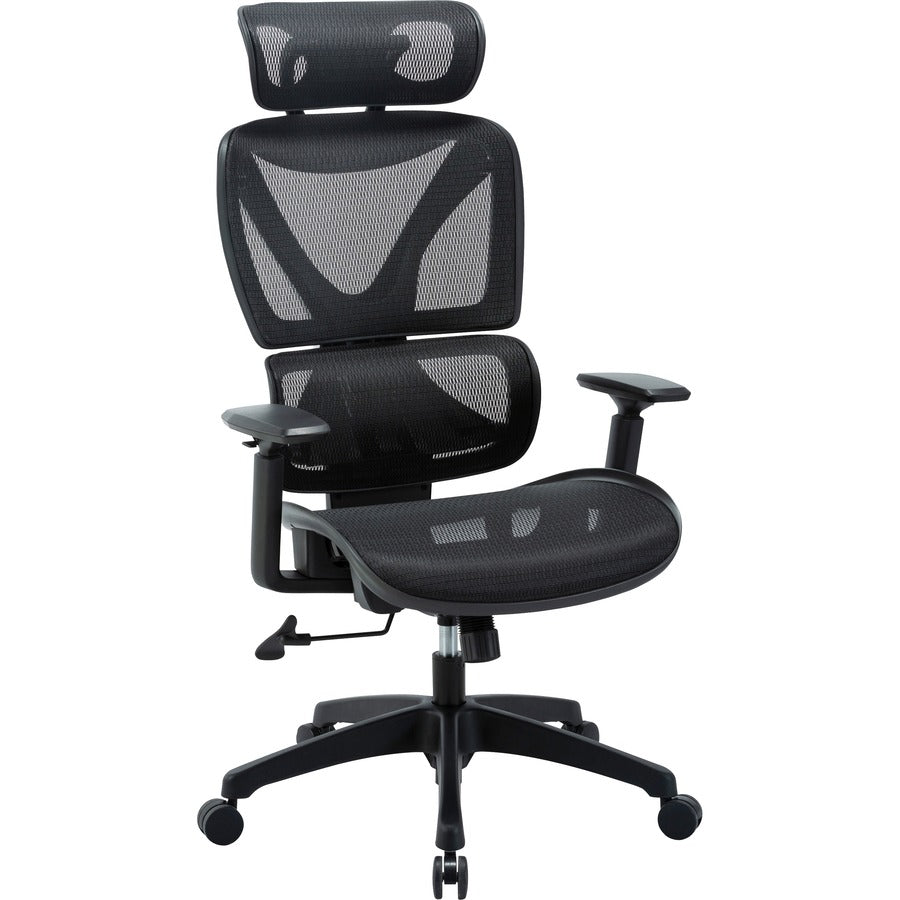 Lorell Xavier All-Mesh High-Back Chair with Articulating Lumbar - Black Seat Color - Mesh Seat Material - Black Back Color - Mesh Back Material - Plastic Frame Material - High Back - 5-star Base - Armrest - 1 Each
