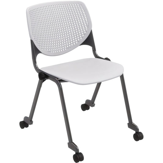KFI Stacking Chair - Light Gray Seat Color - Polypropylene Seat Material - Light Gray Back Color - Polypropylene Back Material - Powder Coated Black Frame Color - Steel Frame Material - Four-legged Base - 1 Each