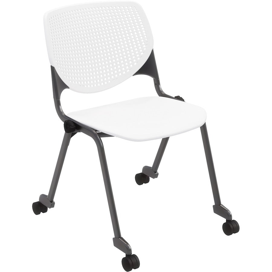 KFI Stacking Chair - White Seat Color - Polypropylene Seat Material - White Back Color - Polypropylene Back Material - Powder Coated Black Frame Color - Steel Frame Material - Four-legged Base - 1 Each