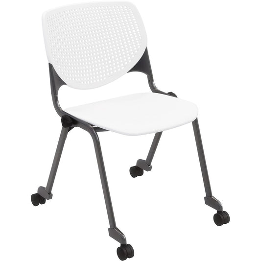 KFI Stacking Chair - White Seat Color - Polypropylene Seat Material - White Back Color - Polypropylene Back Material - Powder Coated Black Frame Color - Steel Frame Material - Four-legged Base - 1 Each