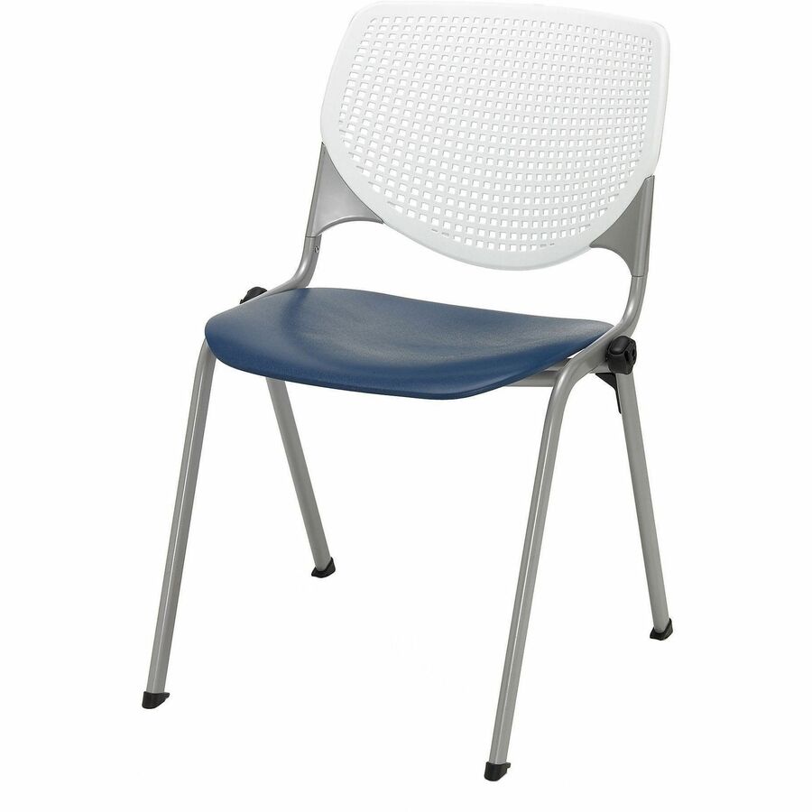 KFI Stacking Chair - Polypropylene Seat Material - Polypropylene Back Material - Steel Frame Material - Four-legged Base - White, Navy - 1 Each