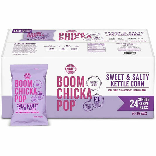 Angie's BOOMCHICKAPOP Ready-To-Eat Popcorn - Gluten-free, Cholesterol-free, No High Fructose Corn Syrup - Sweet and Salty Kettle - 1 Serving Bag - 24 / Carton