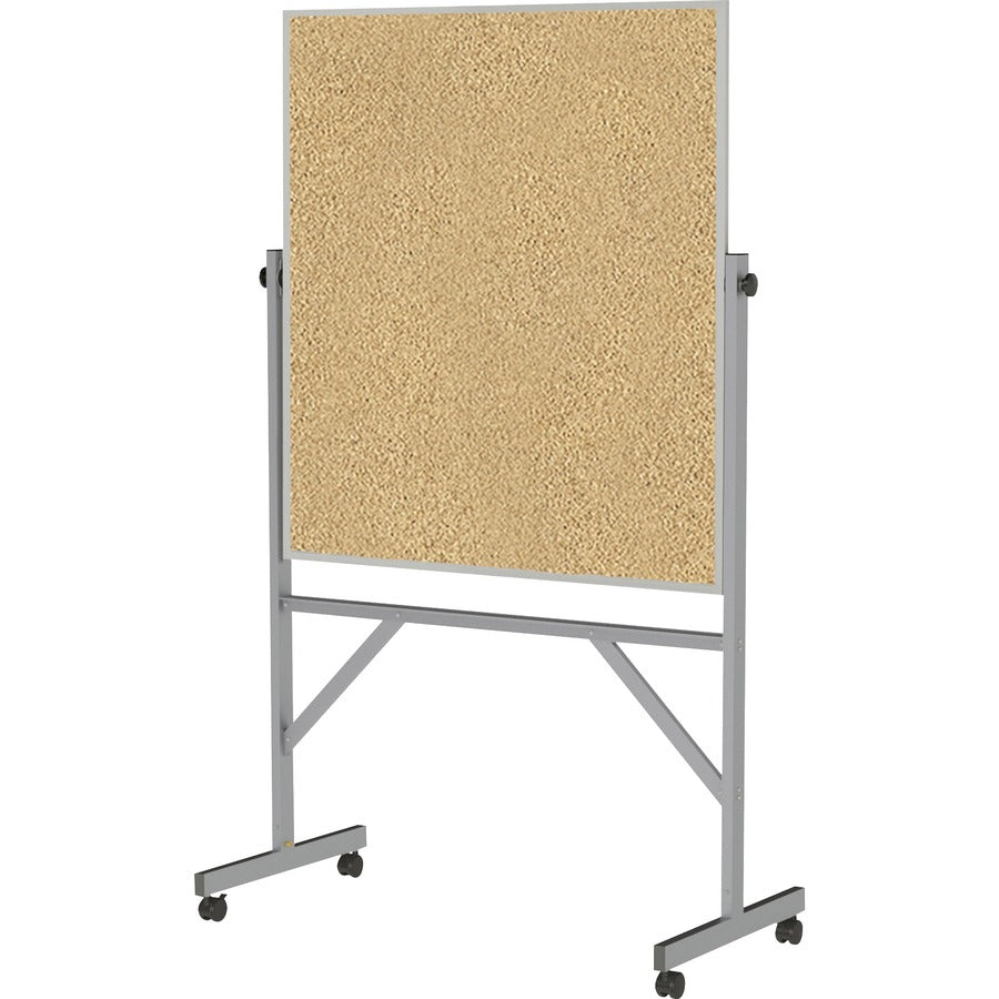 Ghent Bulletin Board - 48" Board Height x 36" Board Width - Natural Cork Surface - Durable, Reversible, Wheel, Caster, Portable, Lockable, Mobility, Accessory Tray, Smooth - Silver Aluminum Frame - 78" Height x 41" Width - 1 Carton