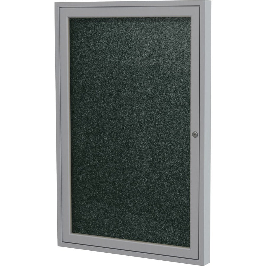 Ghent 1 Door Enclosed Vinyl Bulletin Board with Satin Frame - 24" Board Height x 18" Board Width - Ebony Vinyl Surface - Weather Resistant, Water Resistant, Damage Resistant, Tackable, Lockable, Durable, Self-healing, Shatter Resistant, Customizable, T...
