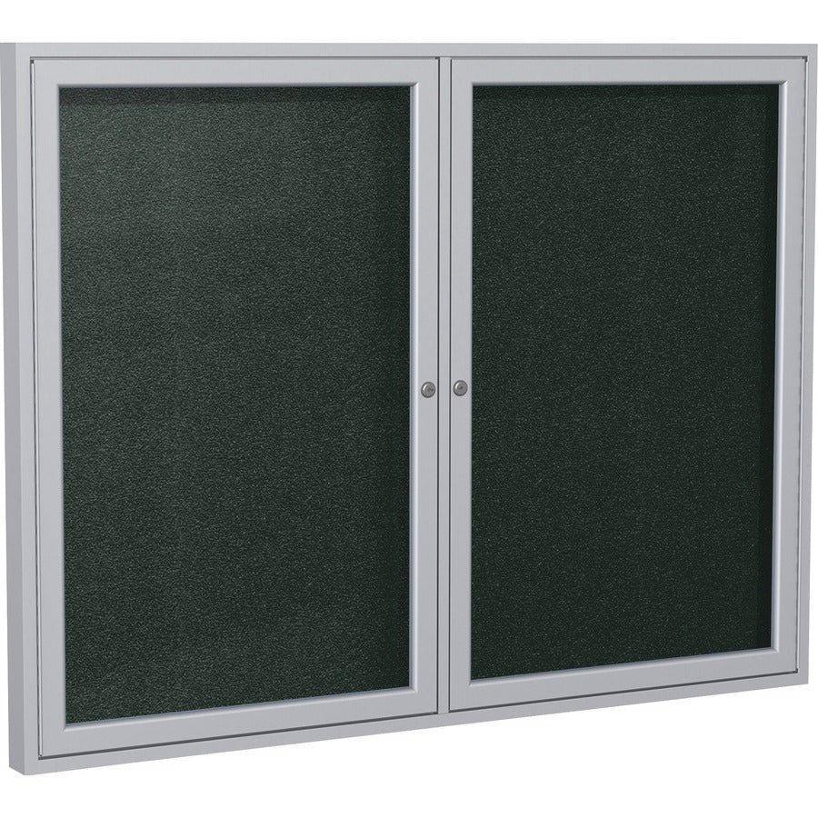 Ghent 2 Door Enclosed Vinyl Bulletin Board with Satin Frame - 36" Board Height x 48" Board Width - Ebony Vinyl Surface - Weather Resistant, Water Resistant, Damage Resistant, Tackable, Lockable, Durable, Self-healing, Shatter Resistant, Customizable, T...