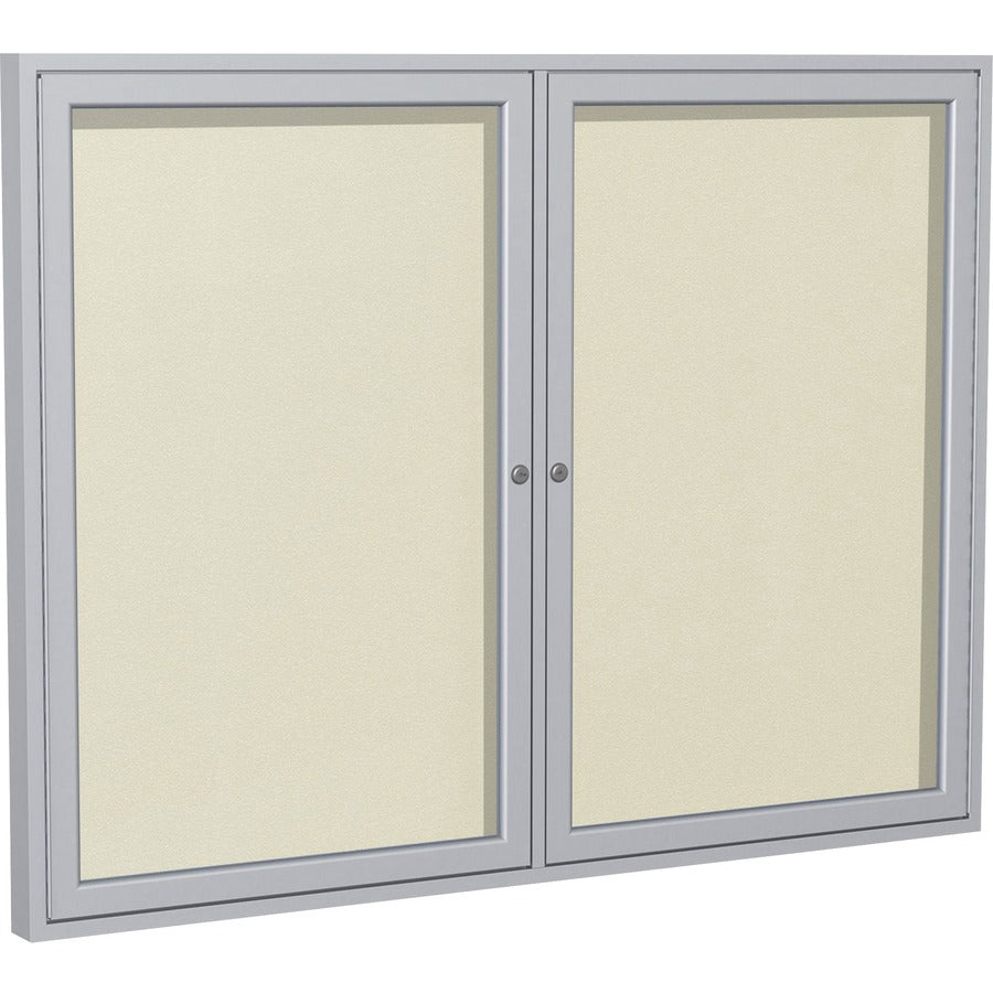 Ghent 2 Door Enclosed Vinyl Bulletin Board with Satin Frame - 36" Board Height x 48" Board Width - Ivory Vinyl Surface - Weather Resistant, Water Resistant, Damage Resistant, Tackable, Lockable, Durable, Self-healing, Shatter Resistant, Customizable, T...