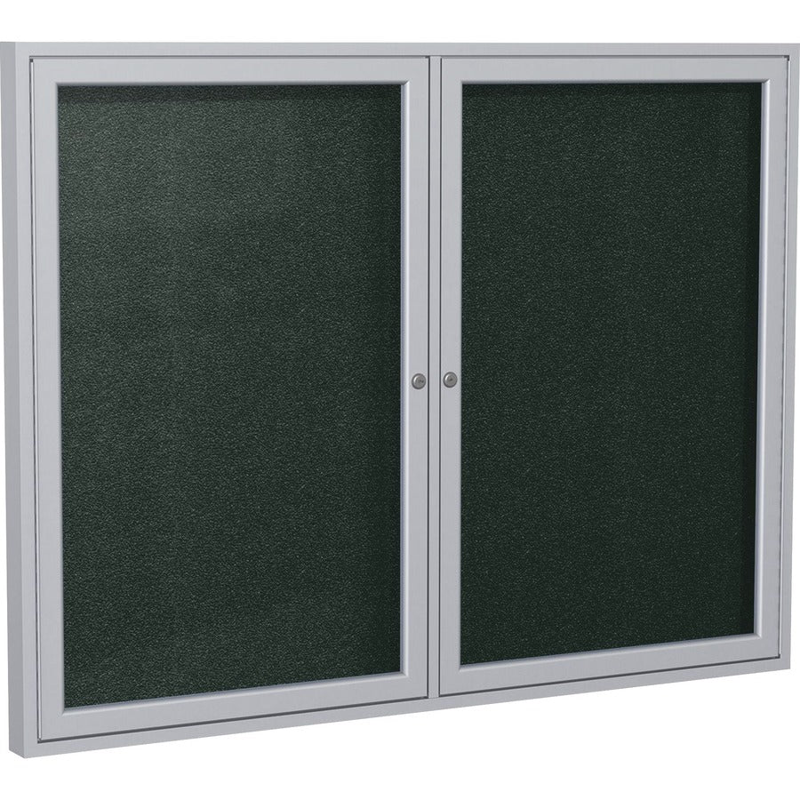 Ghent 2 Door Enclosed Vinyl Bulletin Board with Satin Frame - 48" Board Height x 60" Board Width - Ebony Vinyl Surface - Weather Resistant, Water Resistant, Damage Resistant, Tackable, Lockable, Durable, Self-healing, Shatter Resistant, Customizable, T...