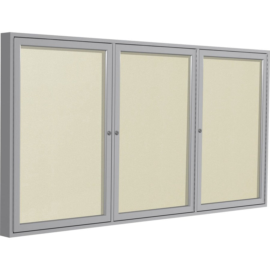 Ghent 3 Door Enclosed Vinyl Bulletin Board with Satin Frame - 48" Board Height x 72" Board Width - Ivory Vinyl Surface - Weather Resistant, Water Resistant, Damage Resistant, Tackable, Lockable, Durable, Self-healing, Shatter Resistant, Customizable, T...
