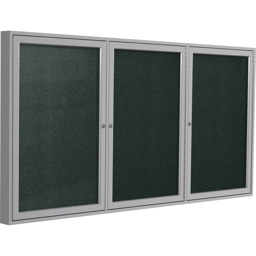 Ghent 3 Door Enclosed Vinyl Bulletin Board with Satin Frame - 48" Board Height x 96" Board Width - Ebony Vinyl Surface - Weather Resistant, Water Resistant, Damage Resistant, Tackable, Lockable, Durable, Self-healing, Shatter Resistant, Customizable, T...