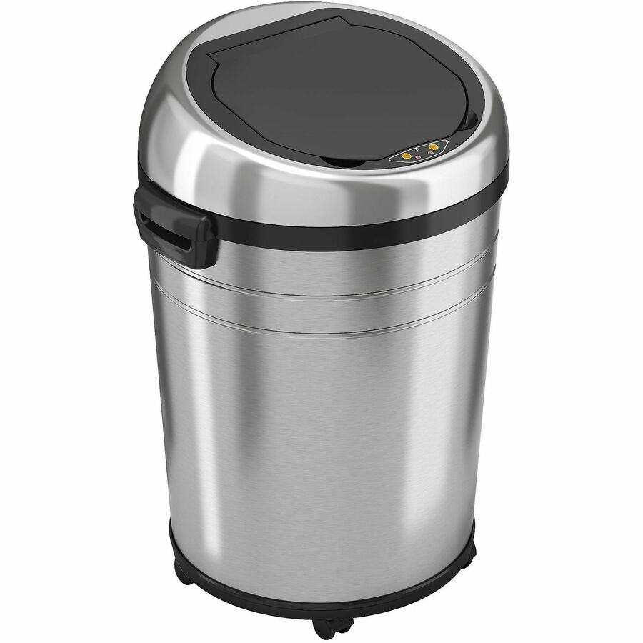 HLS Commercial XL Round Stainless Sensor Trash Can - 18 gal Capacity - Round - 11.60" Opening Diameter - Touchless - Sensor, Bacteria Resistant, Caster, Mobility, Smudge Resistant, Easy to Clean, Vented - 32.6" Height x 17.5" Width x 19.3" Depth - Stai...