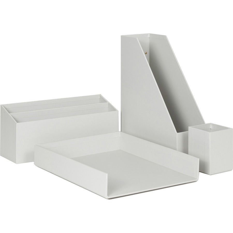 U Brands 4-Piece Desk Organization Set - Desktop - Paper Wrapped - Gray - Chipboard, Paper - 1 Each