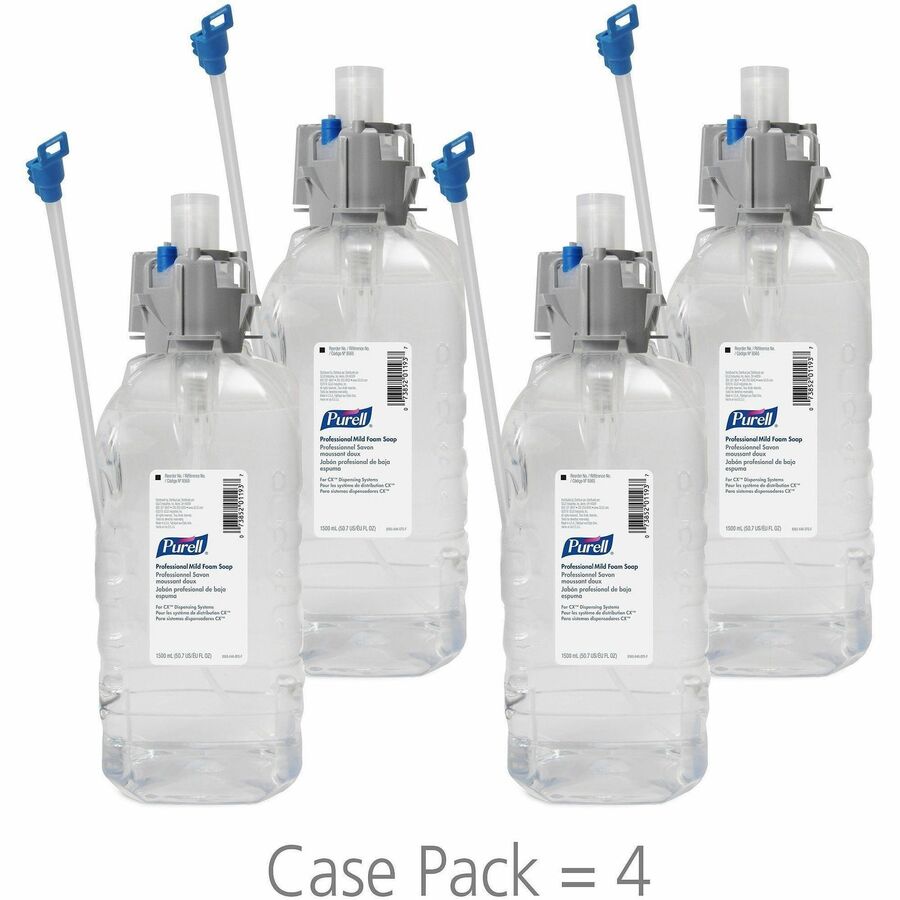 PURELL&reg, Professional Mild Foam Soap Refill - 1.59 quart - Hand - Clear - Fragrance-free, Dye-free, Paraben-free, Phthalate-free - 4 / Carton