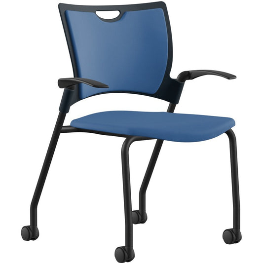 9 to 5 Seating Bella Fabric Seat Mobile Stack Chair - Cloud Seat Color - Fabric, Foam Seat Material - Cloud Back Color - Fabric, Foam Back Material - Black, Powder Coated Frame Color - Four-legged Base - 1 Each