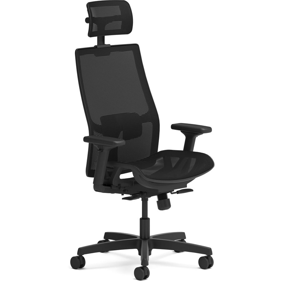HON Ignition 2.0 Mid-back Task Chair with Headrest - Black Seat Color - Mesh Seat Material - Fog Back Color - Mesh Back Material - Mid Back - Black - Armrest - 1 Each