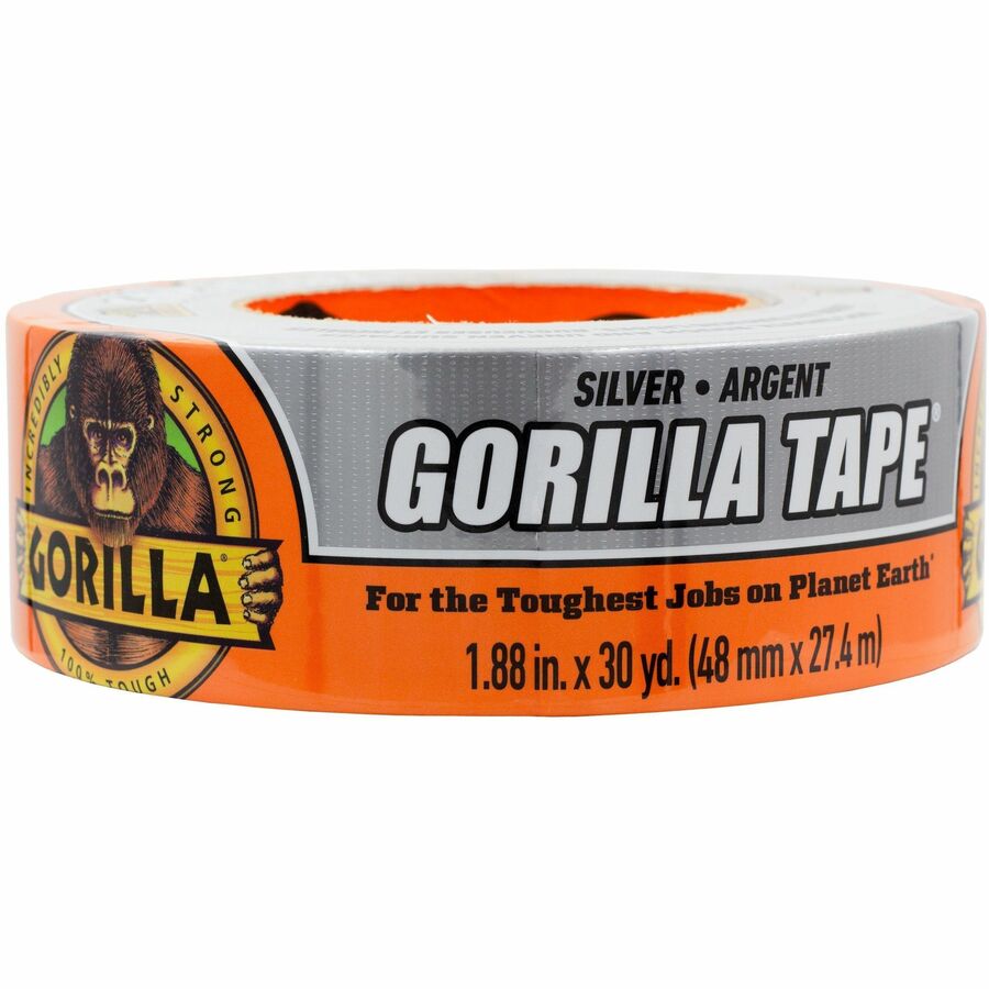 Gorilla Tape - 30 yd Length x 1.88" Width - Silver - Weather Resistant, Moisture Resistant, UV Resistant, Temperature Resistant - For Project, Indoor, Outdoor, Rough Surface, Smooth Surface, Wood, Stone, Stucco, Brick, Metal, Vinyl - 1 Each